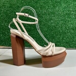 Gianni Bini Parrish Platform Sandals Ankle Strap Chunky Heel Beige‎ Womens 9 M